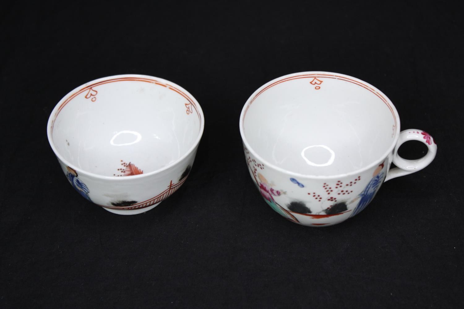 A 19th century one person New Hall hand painted 'boy and butterfly' pattern tea set. Includes tea - Image 4 of 7