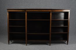 Dwarf library bookcase, Edwardian mahogany and satinwood inlaid. H.106 W.185 D.38 cm.