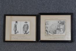 Three Edwardian political cartoons. 'A Question of Levelling'. 1912. Framed and glazed. H.43 W.51