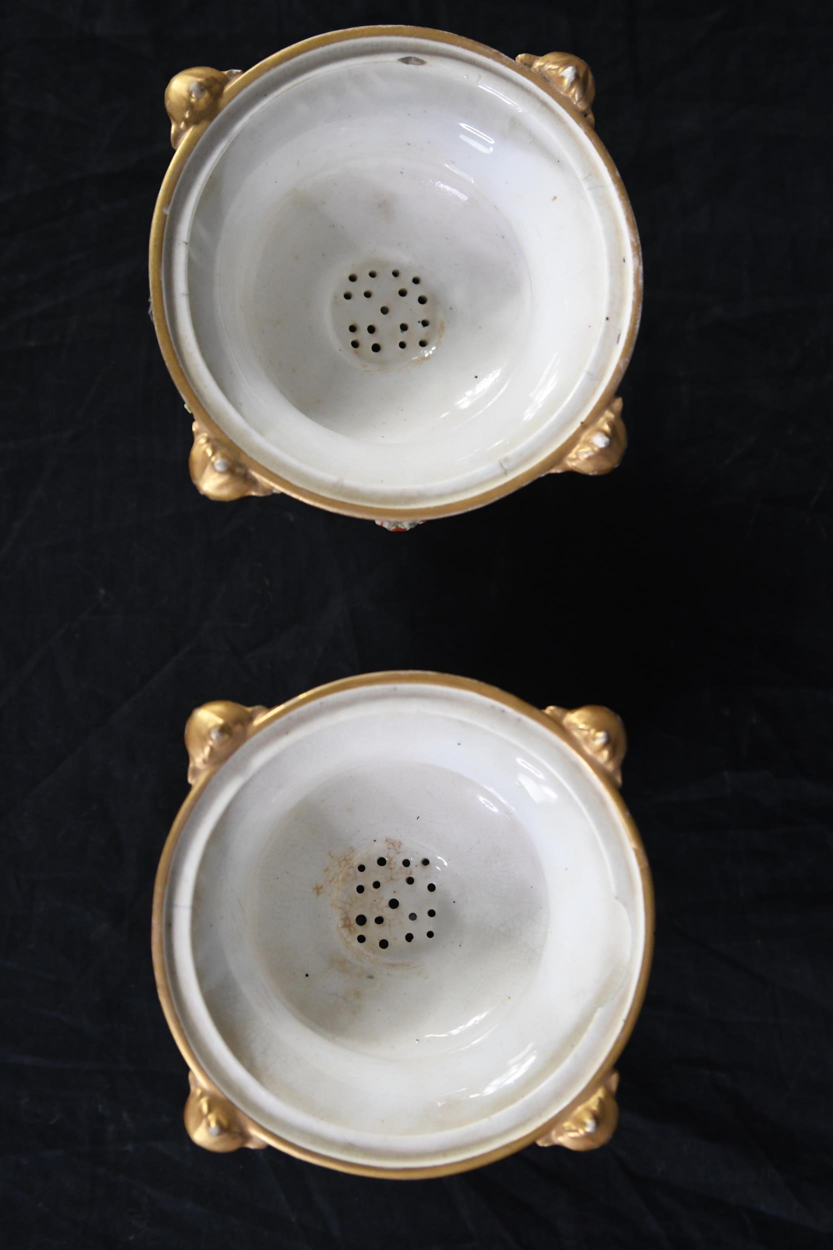 A pair of nineteenth century English Bloor Derby porcelain pastille burners. Missing their lids. - Image 3 of 3