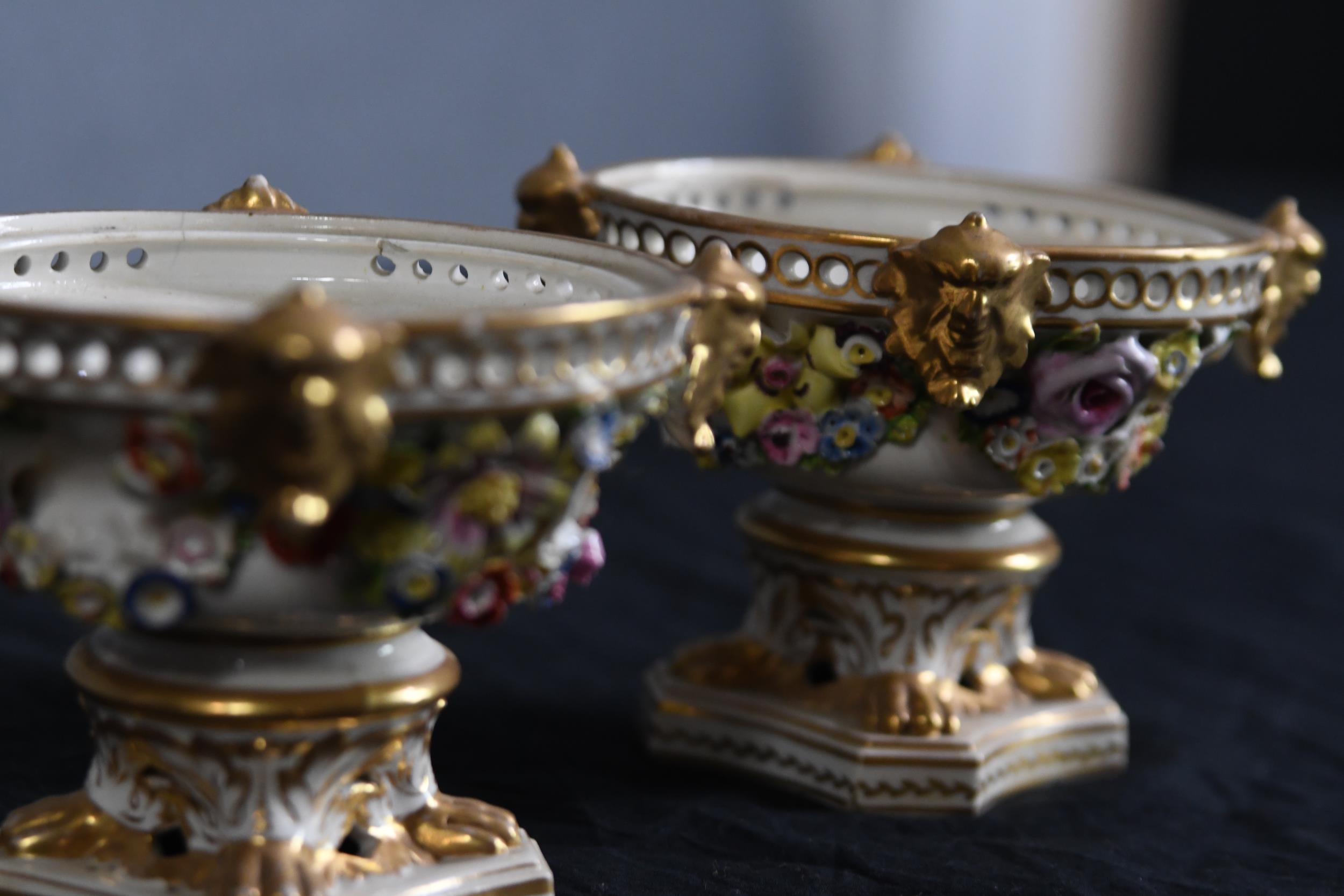 A pair of nineteenth century English Bloor Derby porcelain pastille burners. Missing their lids. - Image 2 of 3