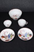 A 19th century one person New Hall hand painted 'boy and butterfly' pattern tea set. Includes tea