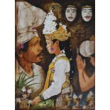 Large oil on canvas painting. 'Homage Molnar'. Portrait of people in tradition Bali dress. Signed