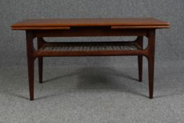 Coffee table, 1960's Danish teak and composite laminate by Trioh with a draw leaf action. H.53 W.185