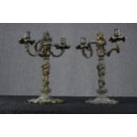A pair of late 19th century silver plated Gothic style candelabras. Decorated with serpents on the