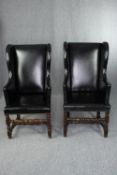 Armchairs, contemporary in the antique style, leather upholstered. H.115cm. (each)