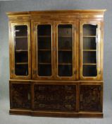 Library bookcase, Mid 20th century, Chinoiserie lacquered, in two sections. H.219 W.194 D.37cm.