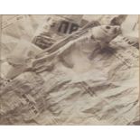 Jane E. Clark. Photograph. Fish skeleton arrangement with newspaper. Framed and glazed. H.46 x W.