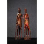 Two tribal figures. Hardwood. Well carved and detailed necklaces, earrings and Anklets made from