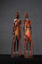 Two tribal figures. Hardwood. Well carved and detailed necklaces, earrings and Anklets made from
