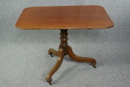 Supper table, 19th century mahogany with tilt top action. H.70 W.100cm.