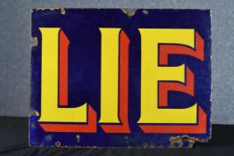 Enamelled sign reading 'Lie'. Possibly once part of larger signed reading 'St Julien Tobacco and