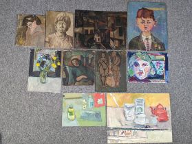 An assortment of oil paintings. Mixed styles and unattributed. The largest measures H.46 W.62 cm.