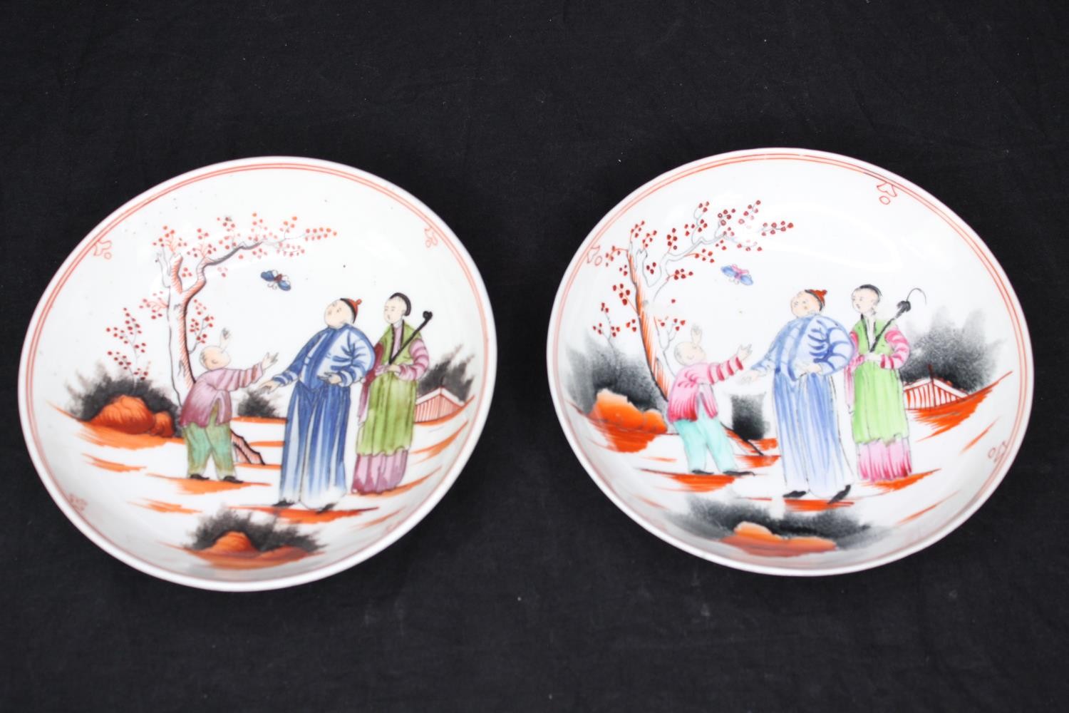 A 19th century one person New Hall hand painted 'boy and butterfly' pattern tea set. Includes tea - Image 2 of 7