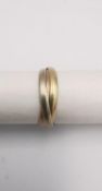 A three gold 9ct Russian wedding band with three interlocking bands. Ring size N. Weight 2.4g