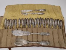An Art Nouveau German silver fish service for 12 by Berlin silversmiths, H. Meyen & Co. The