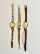 Three vintage ladies watches, a gold plated automictic Seconda watch with roman numerals, a ladies