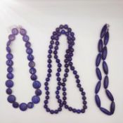 Three 20th century knotted Lapis Lazuli bead necklaces, including a marquise bead necklace and a