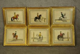 A collection of six framed and glazed 18th century hand coloured Eisenberg horse engravings from
