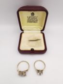 A Victorian 9ct paste set moi et toi ring along with a paste set solitaire 14 carat ring with