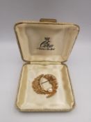 A boxed vintage Ciro 9ct yellow gold and cultured pearl abstract brutalist design brooch. Secure
