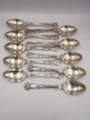 A set of ten 1950s silver kings pattern sterling silver tea spoons by Viner's Ltd. Hallmarked: EV,