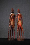 Two tribal figures. Hardwood. Well carved and detailed necklaces, earrings and Anklets made from