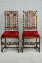 Hall chairs, pair C.1900 walnut in the 17th century style. H.119cm.
