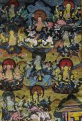 Buddhist Tibetan acrylic on silk. Tibetan thangka. H.103 W.79 cm.