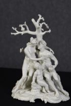 A fine white porcelain figure group. In the style of Gian Lorenzo Bernini. Artist monogram on