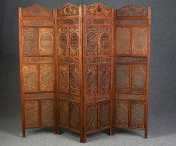 Screen or room divider, Eastern carved and pierced hardwood. H.190 W.204