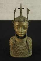 A 19th century carved cast brass Benin/Nigeria Oba bust. H.41cm.