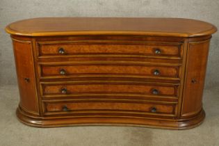 Chest of drawers, contemporary Continental, burr walnut and walnut. H.74 W.160 D.56cm.