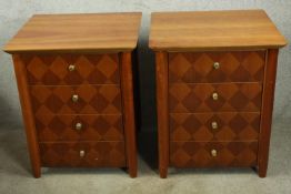 Bedside cabinets, pair, late 20th century parquetry inlaid. H.72 W.60 cm.