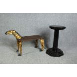 A late 19th century ebonised jardiniere stand and a painted table in the form of a zebra. H.64 cm (