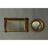 An early 19th century rosewood and parcel gilt overmantel mirror and a Regency style convex