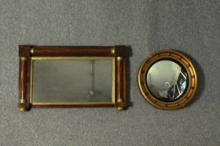 An early 19th century rosewood and parcel gilt overmantel mirror and a Regency style convex