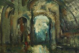 Adrian Hill (British. 1895 – 1977). Oil on board. Titled 'Echoing Arches' and dated 1972. label on
