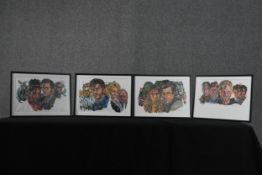 A set of four Doctor Who portraits featuring David Tennant as the doctor. Crayon on paper. Signed