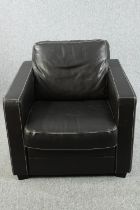 Armchair, contemporary leather upholstered. H.83 W.84 D.87cm.