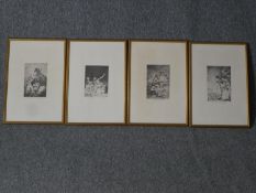 Francisco Goya (Spanish. 1746 – 1828). Four etchings from Los Caprichos (The Caprices). Printed from