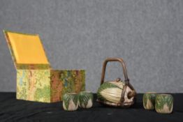 A ceremonial Chinese tea set in the shape of Bok choy. A ceramic set made up of teapot and four