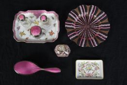A collection of miscellaneous items to include a hallmarked silver and enamel dressing table set