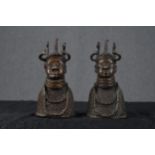 A pair of bronze busts. Possibly the King and Queen of Benin. A fine casting with detailed dress and