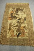 Wall hanging. Hunting scene. Naive in style and probably Persian. Showing tigers being hunted by men