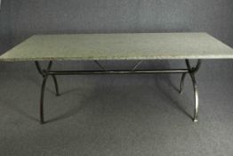 Dining table, contemporary, wrought iron and granite. H.70 W.200 D.100cm.