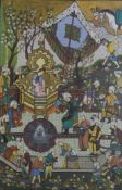A large Indian painting on fabric. Framed and glazed. H.100 W.73 cm.