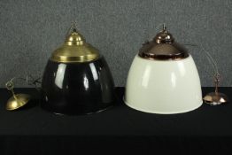 Two modern ceiling lamps. Similar styles but different makes. Black and white. H.40 x Dia.42. cm.