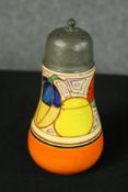 Clarice Cliff. Fantasque. A sugar shaker in a 'Melon' pattern with printed factory marks.