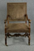 Library armchair, late 19th century oak in the Carolean style.